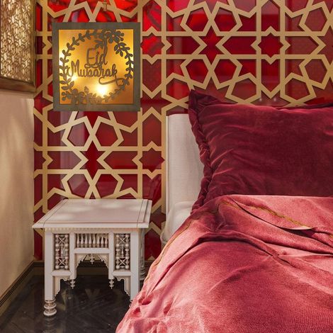 Lumière de nuit artisanale en bois pour Aïd - Lampe 3D Ramadan Mubarak avec lune et étoiles, décoration LED en bois faite main (1/5)