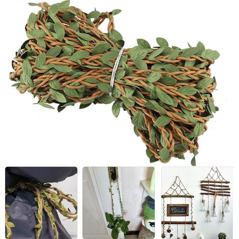 Couronne de fleurs artisanale à faire soi-même, tissée à partir de feuilles et de lianes vertes artificielles (1/4)