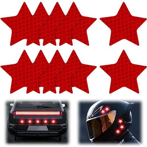 Lot de 10 autocollants réfléchissants - 5 x 5 cm - Rouge - PVC - Autocollants pour voiture, casque de moto, vélo - Autocollants de sécurité réfléchissants (1/5)
