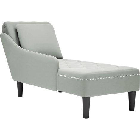 Méridienne chaise longue canapé pour intérieur et coussin et accoudoir droit en velours gris DEC026265