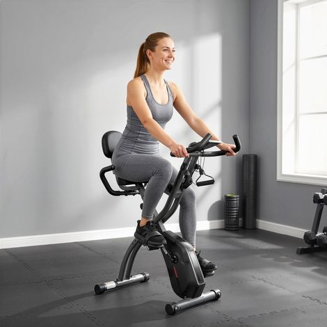 Vélo d'exercice 3 en 1, pliable et silencieux, avec écran LCD, Bluetooth, capteur de fréquence cardiaque et bande de résistance. (1/5)