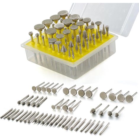 Set mit 50 Diamantfräsern für Rotationswerkzeuge – 3 mm Schaft, verschiedene Formen, für Glas, Fliesen, Marmor, Schmuck und Gravuren (1/5)
