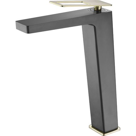 Rubinetto per lavabo monocomando con bocca alta - Rubinetti per lavabo alti - Rubinetti da bagno nero opaco e oro lucido (1/2)
