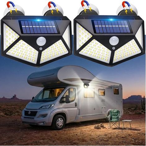Juego de 2 luces solares magnéticas para autocaravanas，Iluminación con sensor de movimiento para toldo y entrada，Múltiples configuraciones (1/5)