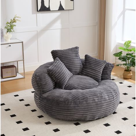 Sillón puff de pana gris oscuro 108 x 108 x 52 cm con respaldo alto y reposabrazos (1/5)