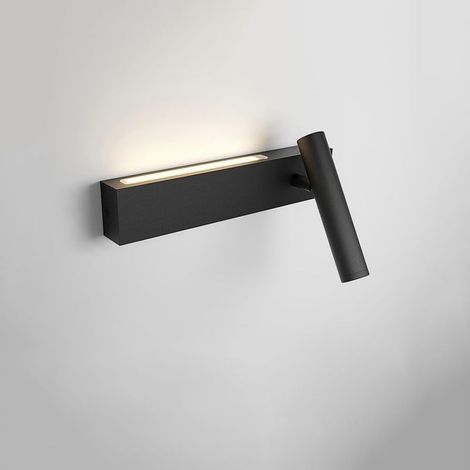 Lampe murale de lecture LED COB 6W, spot rotatif avec double interrupteur, lampe de lecture de chevet droite, noire.
