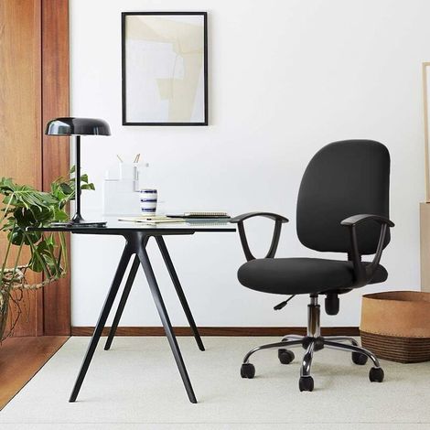 Housse de chaise de bureau Housses de chaise Amovible universel Moderne Simplism Style rotatif Housses de chaise pour Fauteuil de Bureau Rotatif Chaise pivotante Accoudoirs Chaise (Noir, 1)NO Chaise (1/4)