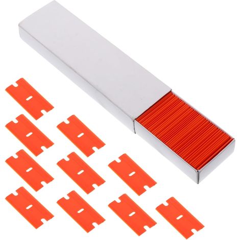 100 Lames de Grattoir en Plastique Orange, Lot de 100 Pièces, sans Glissement et Confortables, pour Enlever Colle, Autocollants et Films Adhésifs (1/5)