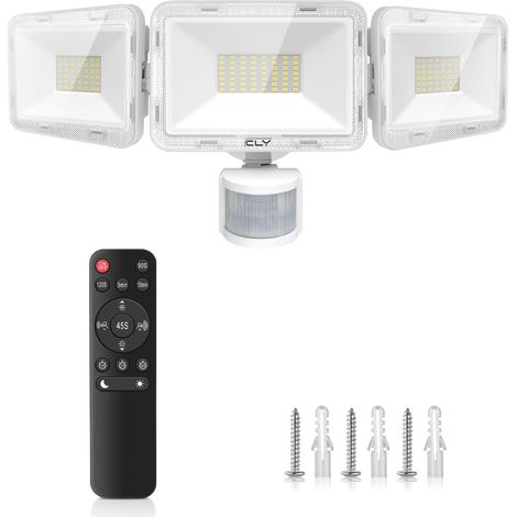70W Projecteur Led Exterieur Detecteur de Mouvement et Télécommande, Eclairage Exterieur avec Detecteur 6580LM Spot Led Extérieur avec Détecteur Blanc Froid 6500K, Étanche IP66 pour Garage