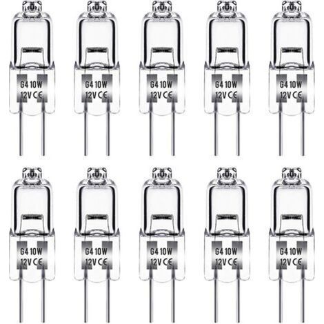 Lampadina alogena G4, 12V 10W, luce bianca calda 3000K, 150LM, dimmerabile, lampada alogena G4, capsula trasparente, confezione da 10 (1/4)