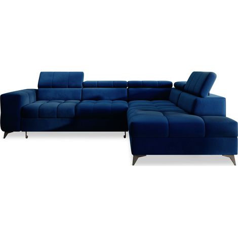 Canapé d'angle droit convertible Gaspard velours Bleu (1/5)