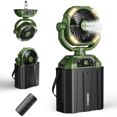 Ventilateur brumisateur portable rechargeable pour temps chaud – Ventilateur de camping pivotant automatique de 9 pouces(vert) (1/5)