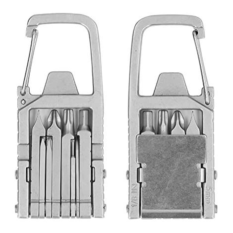 Llavero Multiusos, Punta de Destornillador Múltiple 12 en 1 de Acero Inoxidable Abrebotellas Pasador de Expulsión para Tarjeta Mosquetón Soporte para Teléfono Regla Plegable (1/5)
