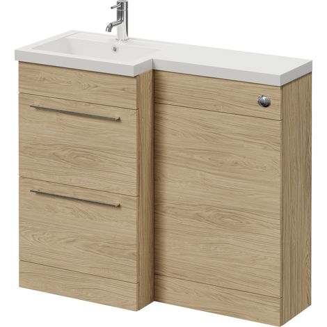 Napoli 390 Light Oak 1000mm 2 Drawer Vanity Unit Toilet Suite with Left Hand Square Lucia Basin - 1000mm - Chrome 320mm HandleWithout Kingston Toilet Pan