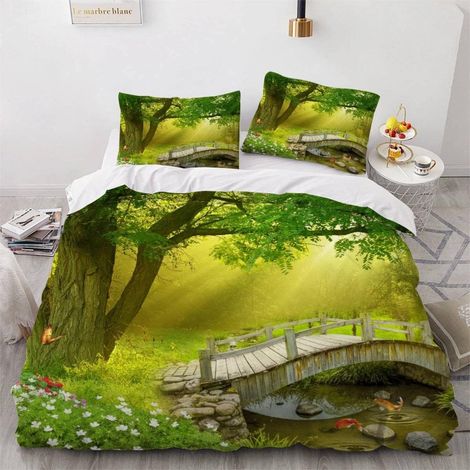 Housse de Couette 140x200 Enfant Poisson Parure de Lit 1 Personne Microfibre Housse de Couette Forêt 3D Imprimé Literie Set 3 Pièces avec Fermeture Éclair - 140x200+2x50x75 (1/5)