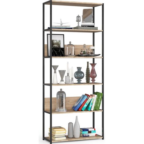 Scaffale stilo loft con ripiani in legno 80 cm Nera, Quercia Sonoma 80x32x192 cm (1/5)
