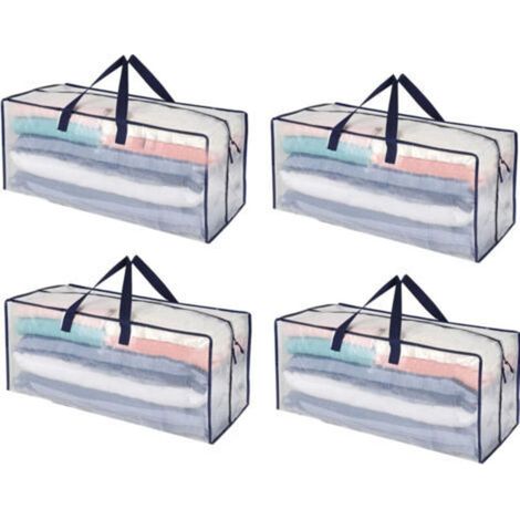 (Transparent, Set of 4) Set of 4 Large Clothes Storage Bags, Foldable Moving Bags with Backpack Straps and Solid Handles, Alternatives to Moving Boxes (1/4)