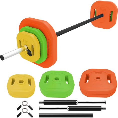 SPORTNOW set de pesas ajustables 20 kg con barra de acero de 140 cm, 6 discos de 5kg, 2,5kg, 1,5kg, 2 clips, para entrenamiento en casa gimnasio (1/5)