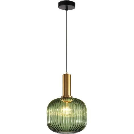 Lustre Moderne, Suspension Luminaire Industrielle Vintage en Verre Nervuré, Suspension Lampe de Salle à Manger Cuisine Salon Chambre (Vert, M 20 cm)