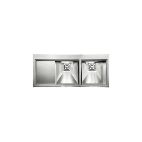 CM 012847.D3.01.2033 GLAMOUR MIX Lavello da Incasso 2 Vasche a Destra con Gocciolatoio 116 x 50 cm Slim Acciaio Inox Satinato con Fascia Miscelatore colore Inox Satinato (1/5)