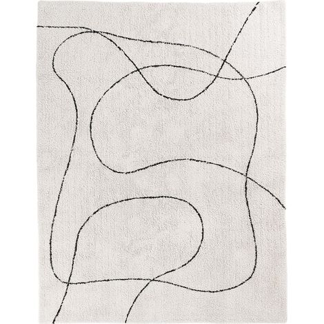 LAZZA - Tapis 160x230cm 100% Coton Blanc Lignes Noires (1/4)