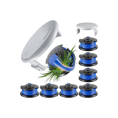 2 têtes bleues pour Ryobi AC14RL3A – Modèle R8+2 avec capot – Fil nylon adapté aux coupe‑herbes et rogneuses (1/5)