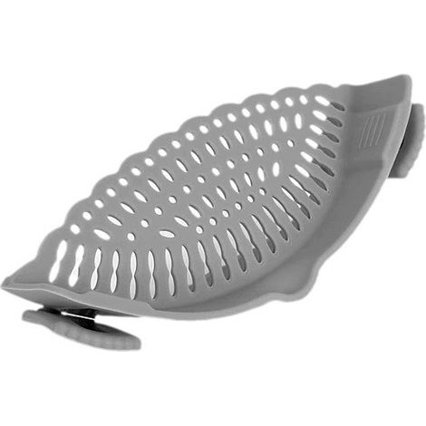 Passeoire clip silicone pour casseroles et bols, gris – Égouttoir cuisine pour pâtes, spaghetti, viande, fruits et légumes. (Gris) (1/3)