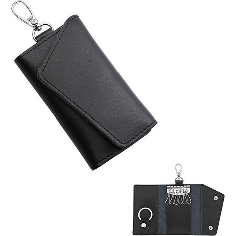 Étui à clés en cuir pour homme et femme, pochette portable avec crochet et anneau porte-clés en métal, étui élégant pour clés de voiture.