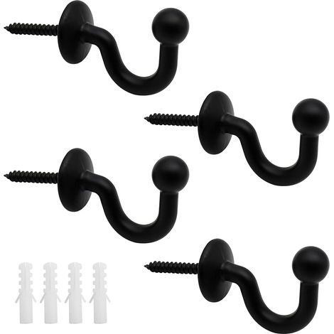 Lot de 4 Crochets Rideaux Embrasses de 64mm en Métal Noir Retenue de Rideaux Muraux Embrasse à Rideau U Design Multifonctionnels pour Rassembler Les Rideaux et Crocher Les Vêtements ou Sacs