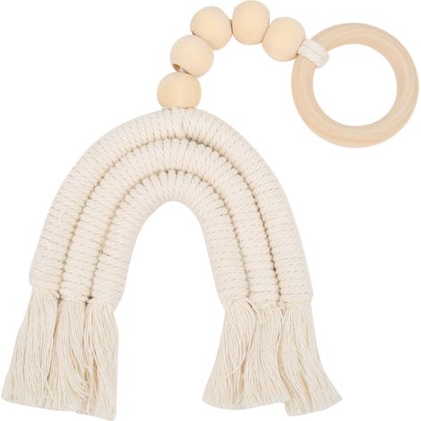 Décoration murale en bois pour chambre d'enfant, ornement avec anneau et pompon, blanc, suspension murale pour bébé (1/5)