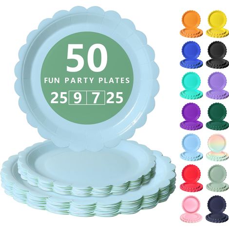 Vaisselle Jetable Festonnées, 50 Pcs Bleu Morandi Assiette Carton (1/5)
