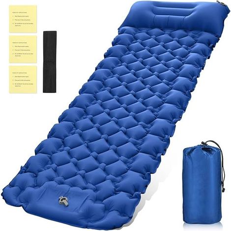 Matelas de Camping Auto-Gonflant – 8 cm Durchmesser – mit Pompe à Pied et Oreiller – Randonnée, Voyage, Plage