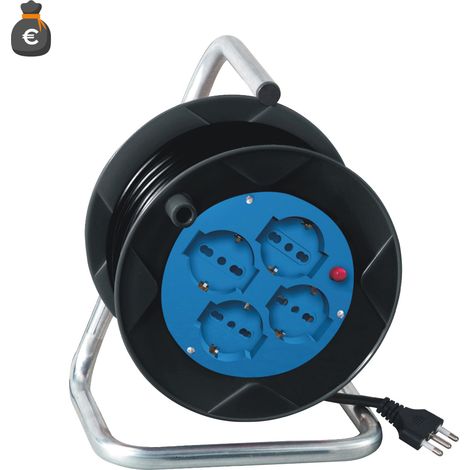 Rallonge électrique Alcapower de 15 mètres avec enrouleur, 4 prises Schuko, fiche italienne 16 A, tension maximale 250 V CA, puissance jusqu'à 2 200 W (1/3)