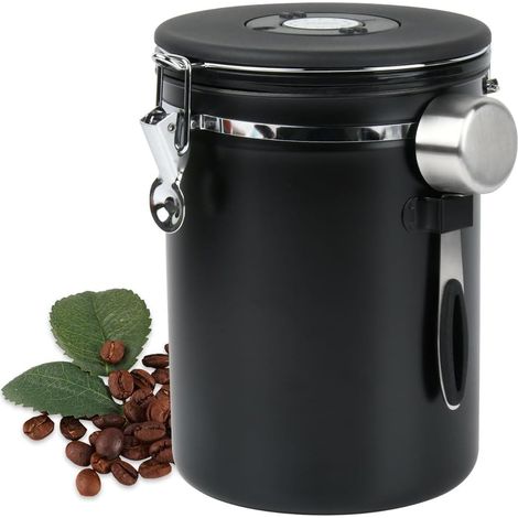 (Noir)2.8L Boîte à Café Hermétique en acier Inoxydable,Récipient avec Cadran de Date et Cuillère Doseuse pour Café, Boite a Cafe, pour Café en Grains (1/5)
