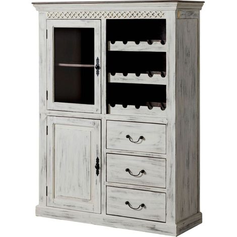 Mobile cantinetta in legno di acacia / mango - bianco cerato 120x45x160 castle-antik 116