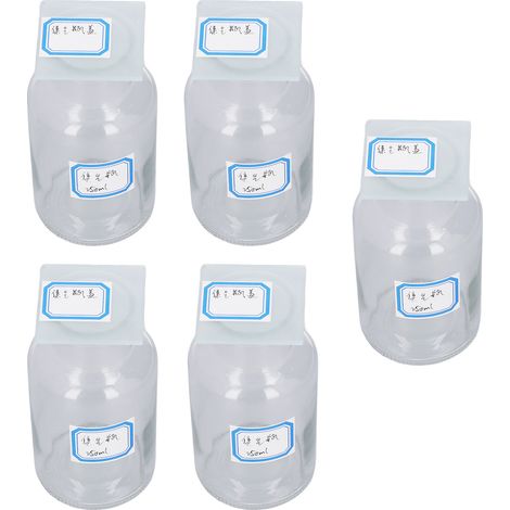 5 Laborflaschen, 250 ml, transparente, weithalsige Chemikalienbehälter aus Borosilikatglas für Experimente (1/5)