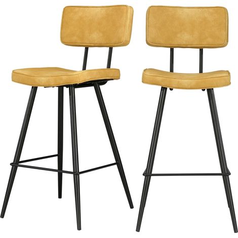 Lot de 2 chaises de bar mi-hauteur 66 cm cuir synthétique jaune - TEXAS