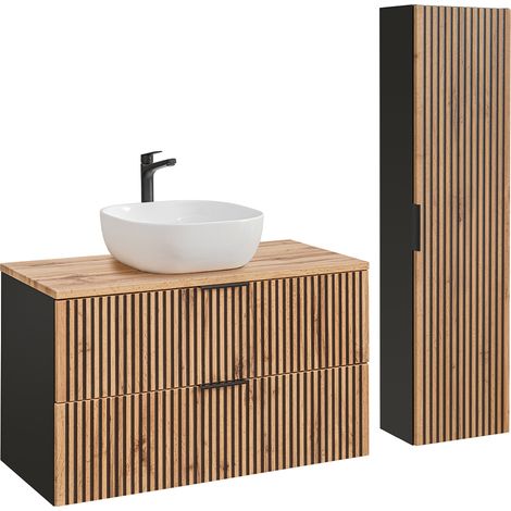 Set di mobili da bagno con lavabo Gaia marrone e nero 100cm