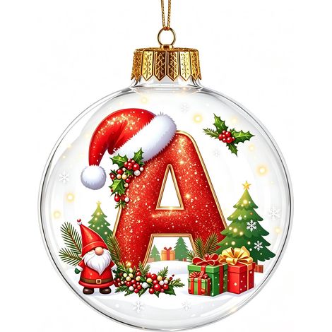 Boule à neige de Noël 3D en acrylique transparent, lettres, décoration à suspendre pour sapin de Noël (non lumineuse) (1/5)