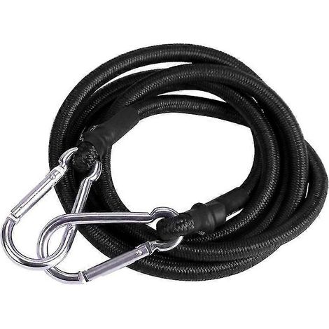 Corde élastique avec mousqueton, sangle en latex haute résistance, corde élastique solide (lot de 2 - Noir)