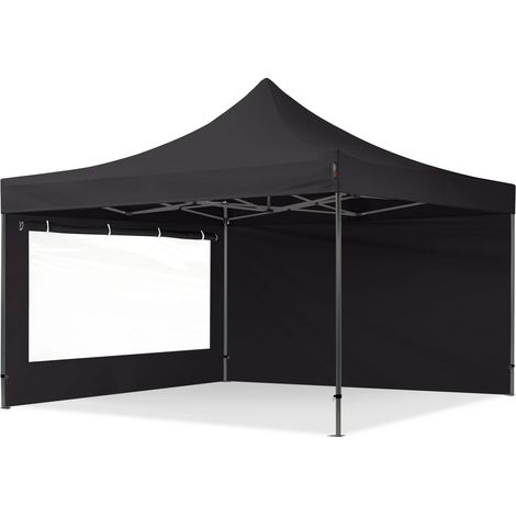 TOOLPORT 4x4m PES 750 Pop up gazebo party tent PREMIUM Steel 40 mm, incl. Sidewalls with Panorama Windows, black