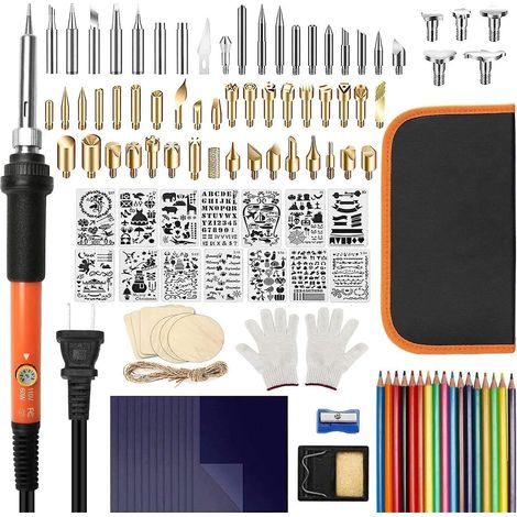 Kit de pyrogravure 116 pièces, stylo pyrograveur avec température réglable 200-450°C, outillage complet pour bois, set professionnel (1/5)