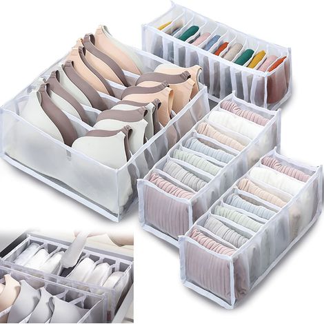 Organisateur De Tiroir Sous Vetement, Boîte De Rangement Soutien Gorge Organisation Sous Vetement Pliable Drawer Divider Organizer Rangement à Compartiments Pour Culottes Chaussettes 4 Pcs (1/5)