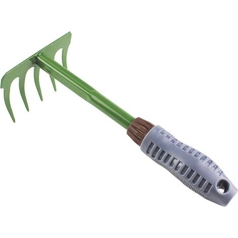 Râteau De Jardin Fer avec Manche Plastique pour Nettoyage De Pelouse Et Ramassage De Déjections Animales Dents pour Débris Végétaux (1/5)