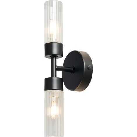 Litecraft Mavis Wall Light Bathroom IP44 Rated 2 Arm - Matte Black, Clear (1/5)