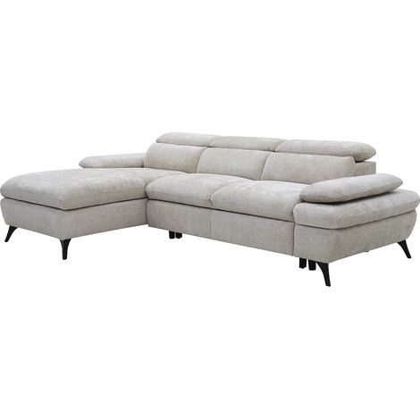 Divano letto con vano portaoggetti in Tessuto testurizzato Beige - Angolo a sinistra - MORAVA
