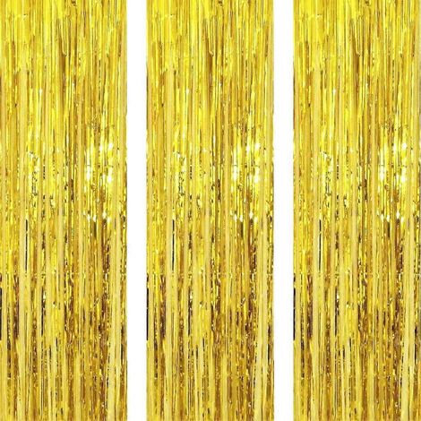 Lot de 3 rideaux à franges métallisées dorées (97,5 cm x 2 m) pour portes et fenêtres, parfaits pour anniversaires, enterrements de vie de jeune fille, mariages, Noël et Nouvel An. (1/5)
