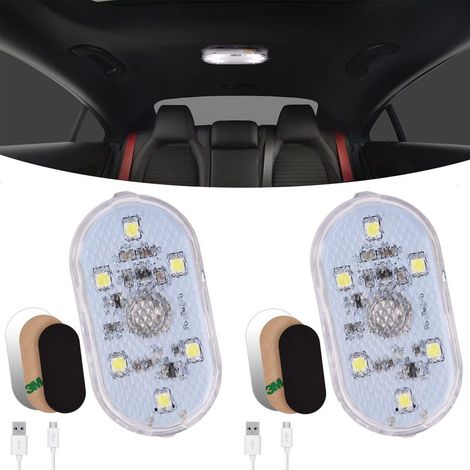 Car Interior Lights, 2 Pack 6 LED White Light Touch Switch Car Interior Lamp, 150mA Wireless LED Car Interior Light with USB Port for Truck Van RV Boat (1/5)