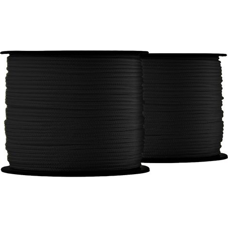SNURO Corde Nylon Tressée (1mm, 100m, noir, 2pcs) - Corde noire en polyamide tressé robuste - Résiste aux intempéries - Corde de maçon - Charge de rupture 30kg (1/4)
