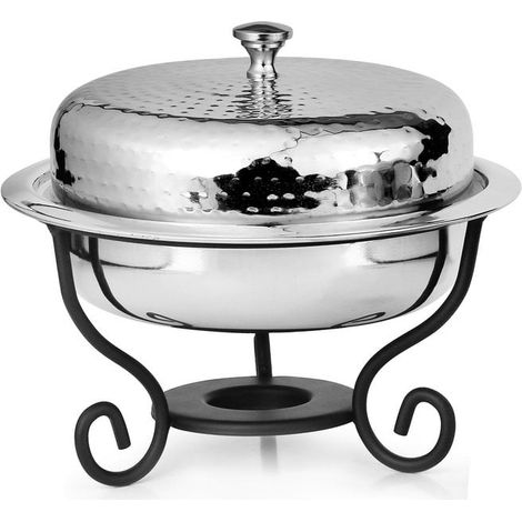 Chafing Dish Rond Chauffe-Plat en Acier Inoxydable Martelé pour Buffet et Réception 1 L - PANGIVO (1/2)
